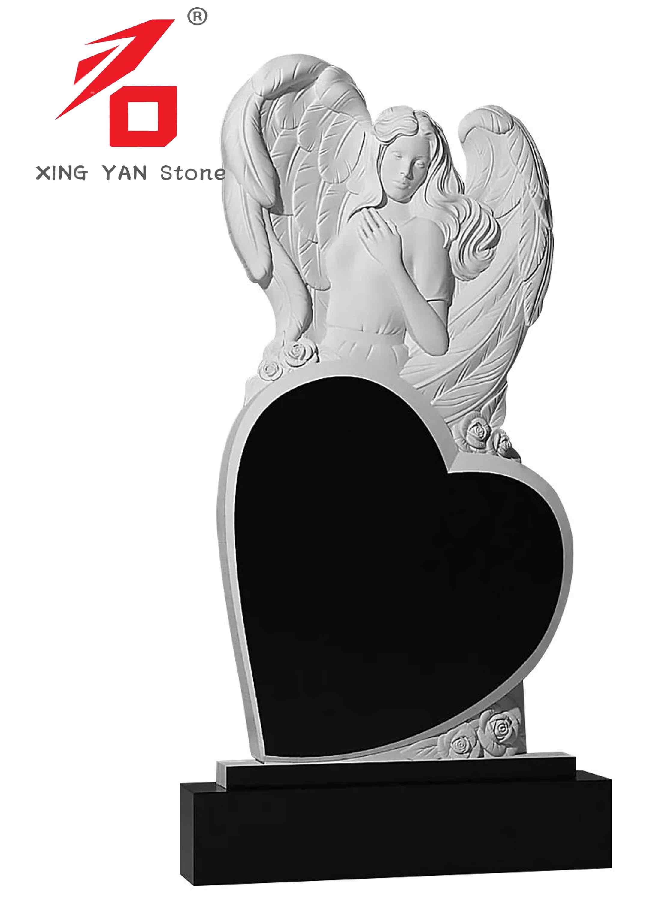Granito negro Angel Heart Monumento de pie