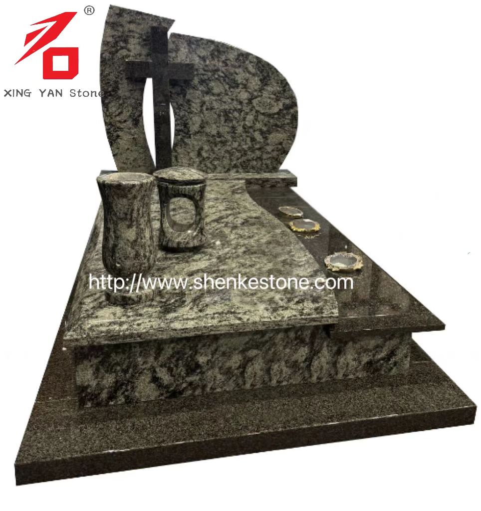 Monumento funerario de granito verde oliva chino (con jarrón)