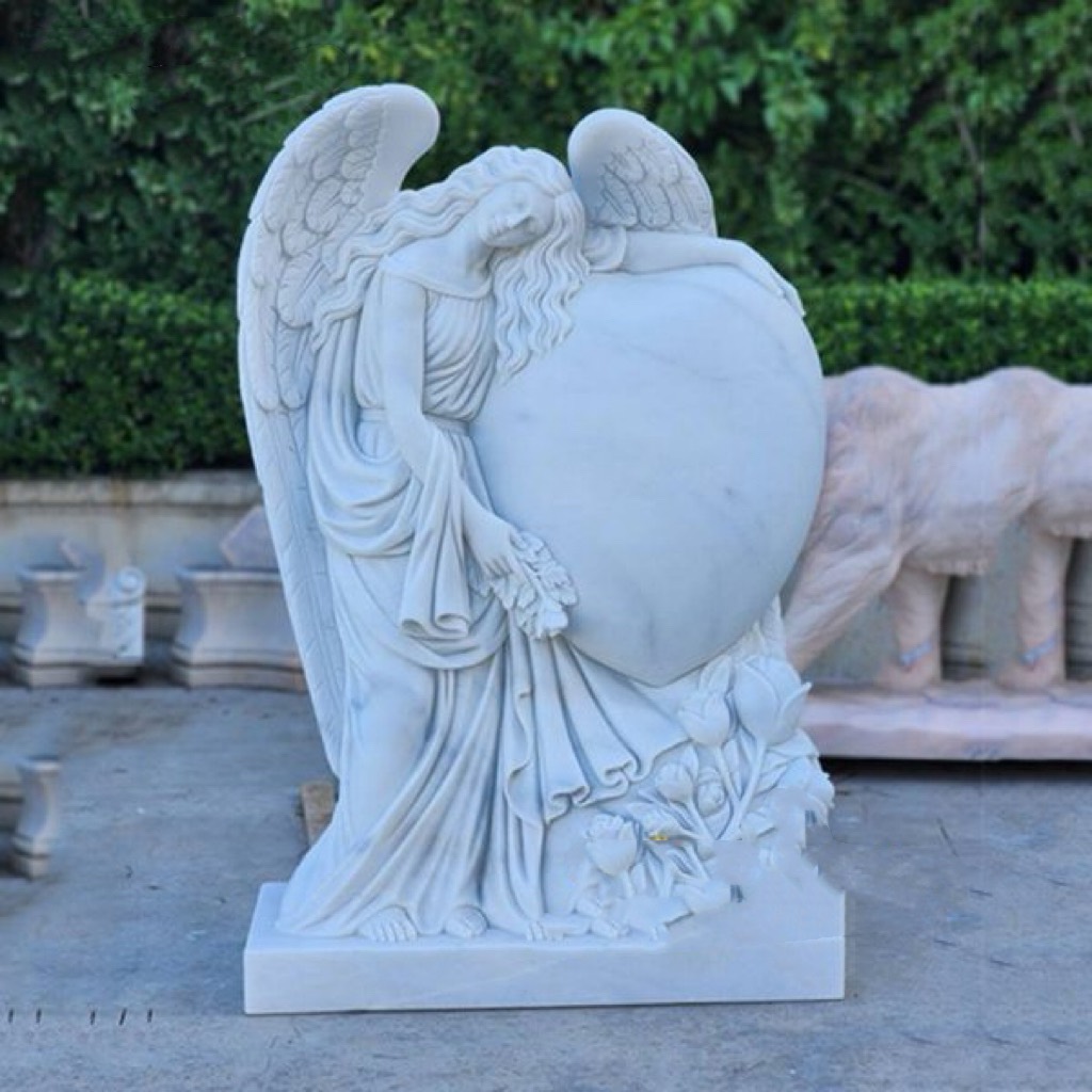 Angel de mármol de Xingyan abrazando un corazón Memorial Stone Sculpture
