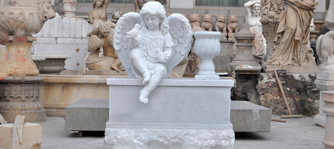 Escultura de piedra decorativa del jardín de ángeles alados de Xingyan